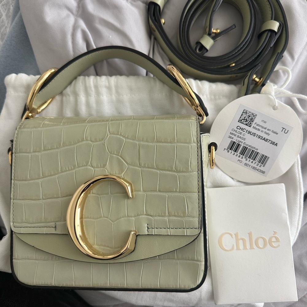 Green Croc-Embossed Leather Bag